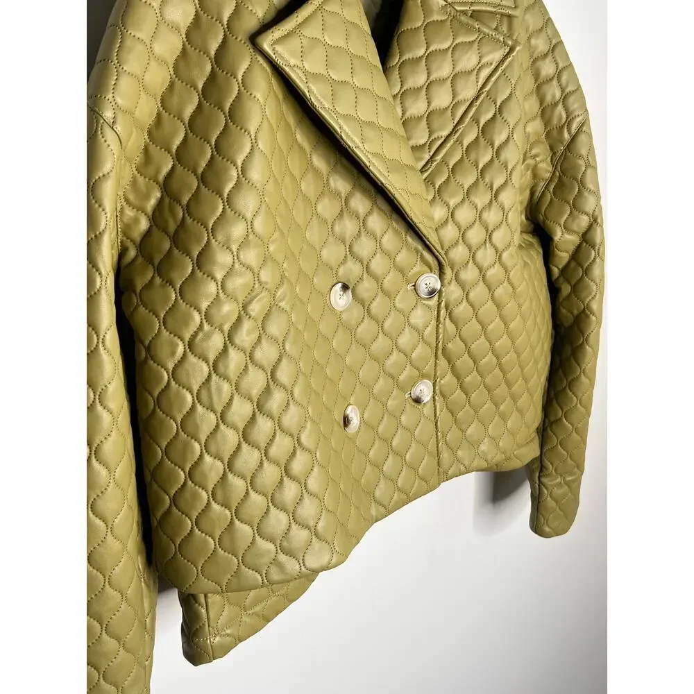 Greylin Sandra Quilted Vegan Leather Jacket & Mini Skirt Algae Green Set M